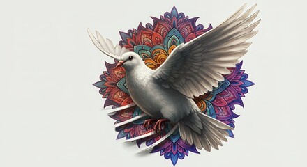 Fototapeta premium White dove in flight with mandala design