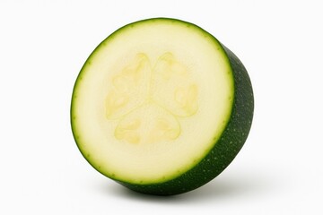 Fresh zucchini piece on a plain white backdrop