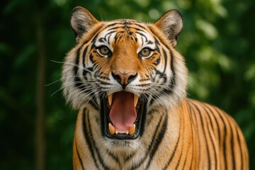 Fototapeta premium Lions Roaring with Mouth Open in the Wild