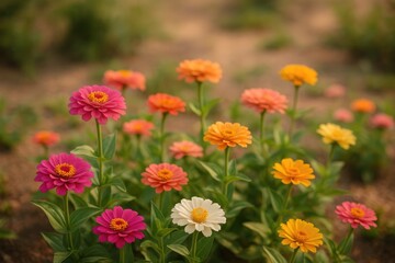 Tiny garden featuring vibrant Zinia blooms
