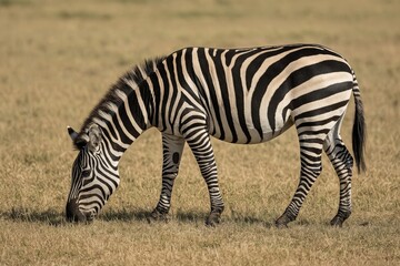 Naklejka premium Herds of zebras feeding peacefully in the wild