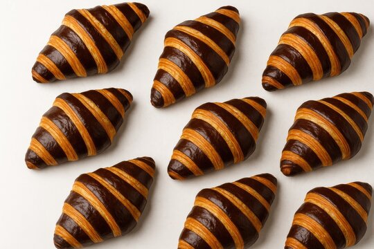Enjoy these flaky croissants with a striking zebra stripe design, featuring a rich chocolate flavor and a tender texture.