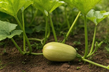 Juvenile squash growing in a home garden