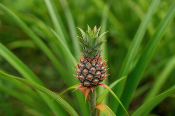 Fototapeta premium Tiny yet stunning: the appearance of a young pineapple