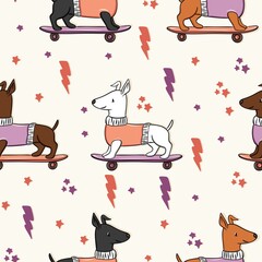 cute skateboarding dogs pattern design