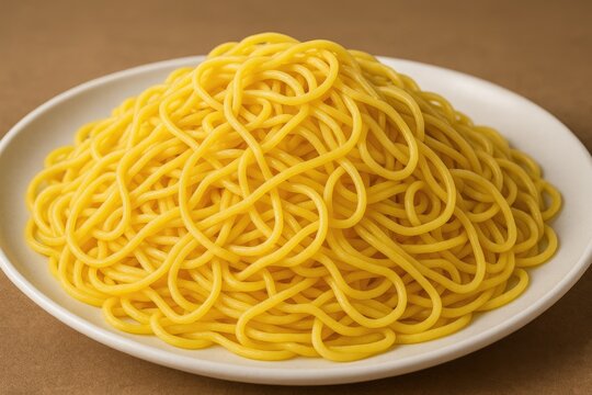 Plate of yellow noodles ready to serve