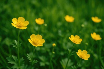Obraz premium Bright yellow blossoms blooming in a lush green garden