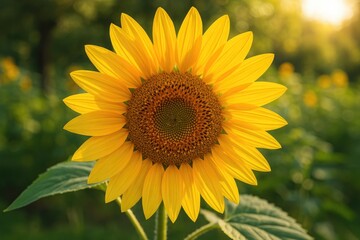 Fototapeta premium Close-up of a vibrant yellow sunflower blooming in a garden setting