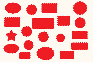 Wavy circular, oval and rectangular shape elements set vector illustration. Scallop squiggly borders frame collection.