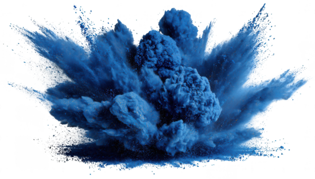 Powerful blue powder explosion on black background