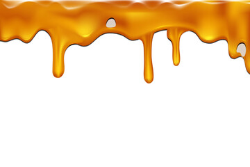 Golden Honey Drip Liquid Vector Isolated on White Background. Realistic Glossy Golden Dripping Effect for Banner or Poster Design