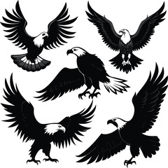 Obraz premium A majestic eagle vector illustration with outstretched wings, a symbol of wild flight, ideal for tattoo designs or nature-inspired icons