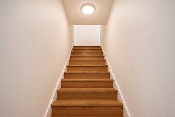Reflective illumination on wooden staircase with ceiling light