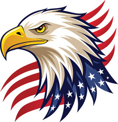 Obraz premium American bald eagle with flag, a powerful symbol of freedom, soaring with outstretched wings in the wild