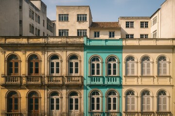 Obraz premium Vintage windows on historic buildings in the city center