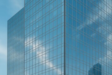 Office windows on a commercial building in a bustling cityscape