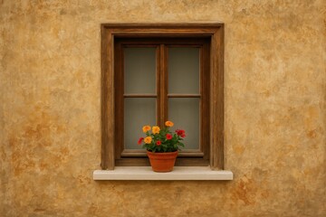 View through a window with an aged wall in the background