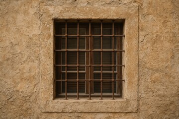 Old building with a window visible behind the bars