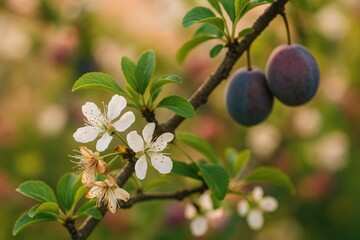 Faded blossoms on a fruit tree with a blurred background