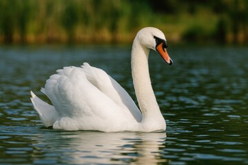 Majestic white swan in the wild