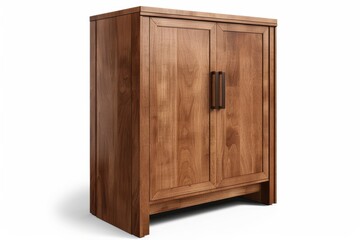 Wooden cabinet with double doors and sleek handles in a minimalist design