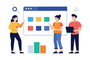 Fototapeta premium Team collaborating on a business strategy with data visualization