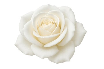 Detailed shot of a pure white rose against a plain background with no shadows, highlighting its natural beauty.