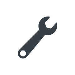 A dark gray wrench is depicted against a white background, showcasing its open-end and closed-end design.
