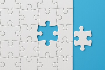 Fototapeta premium Colorful background with a white jigsaw puzzle piece