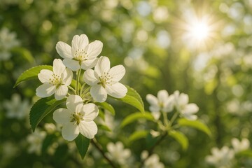 Fototapeta premium Close-up of white flowers with sunlight glare