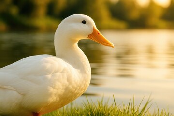 Detailed close-up of a white duck's face