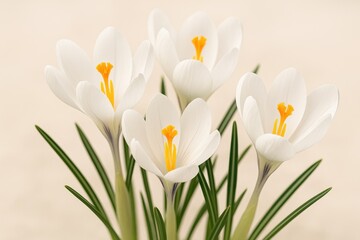 Fototapeta premium Close-up of white crocus blossoms heralding early spring
