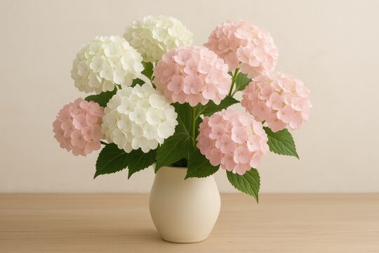 Pink and white hydrangea arranged in a vase