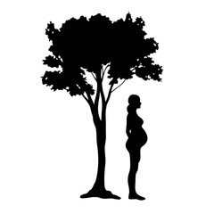 Silhouette of Pregnant Woman Under Tree PNG – Peaceful Maternity Art Transparent Background