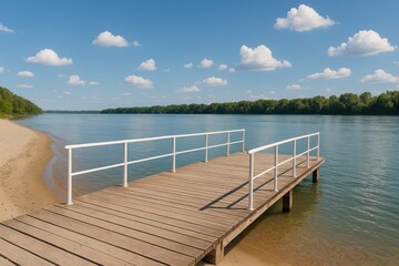 Obraz premium Dock along the Danube River shoreline