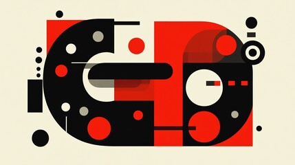 Obraz premium Abstract Geometric Composition in Black Red White Colors Modern Artistic Design