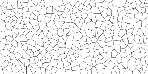 Abstract geometric pattern with black lines on a white background illustrating a stained glass effect and cell structure
