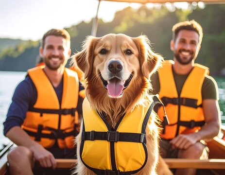 Men and dog on a lake - Powered by Adobe