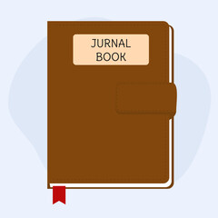 Brown pocket-sized hardcover journal, equipped with magnetic clasp and page divider. Suitable for classic journal design elements, flat art design style.
