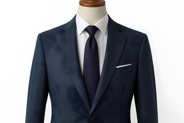A mockup of a classic business suit, featuring a crisp blazer with subtle texture and fine stitching details