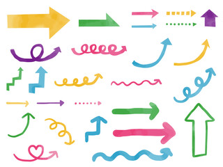 手描きあしらいセット　矢印　カラフル　水彩