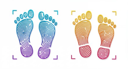 Colorful footprints with fingerprint patterns
