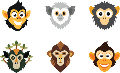 Gibbon Head Color Vector Illustration