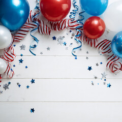 Vibrant floating balloon bunch with metallic shine and colorful confetti scattered in the air, illustrated on a soft gradient backdrop with a festive, joyful arrangement for decorative party use