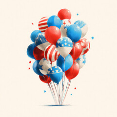 Patriotic Red White and Blue Balloons,with Confetti on a Festive Background for 4th of July, Perfect for American Independence Day Celebration, Holiday Decor, and USA National Events