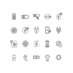 EcoFriendly Energy Icons Battery Plug Solar and Eco Power Symbols