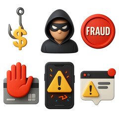 3D Isometric UI/UX Set Cybercrime and Online Fraud Prevention, Visualizing the digital security concepts with icons and elements for modern design.