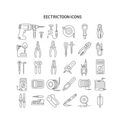 Electrician cartoon icons 30 handdrawn line art tools equipment and supplies