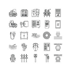 Electrical Power System Icons Generator Transformer Panel Plug Cable and more