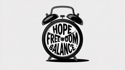 Messages of positivity rise with unique clock design showcasing hope, freedom, and balance in a modern artistic style. National Sober Day